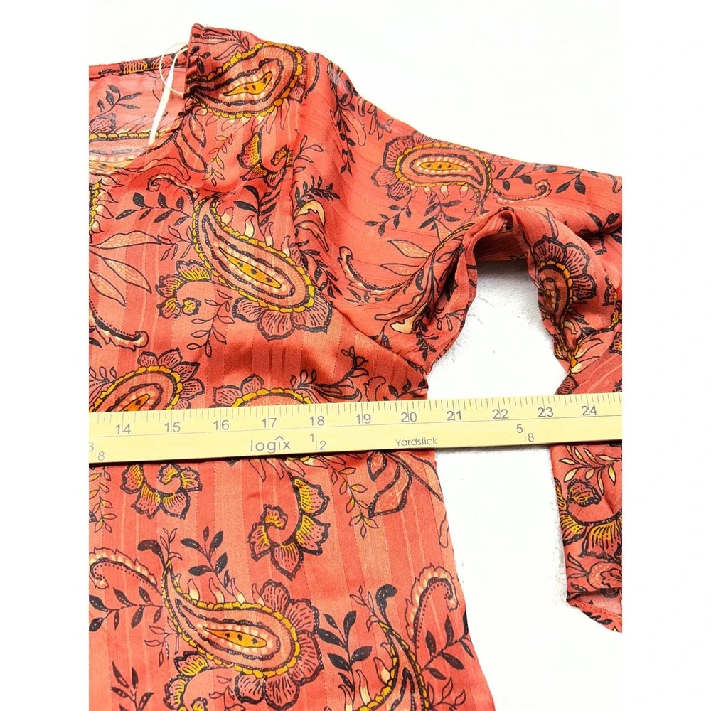 Umgee Womens Dress Medium Rust Orange Paisley Metallic Boho Bell Sleeve - Picture 5 of 12